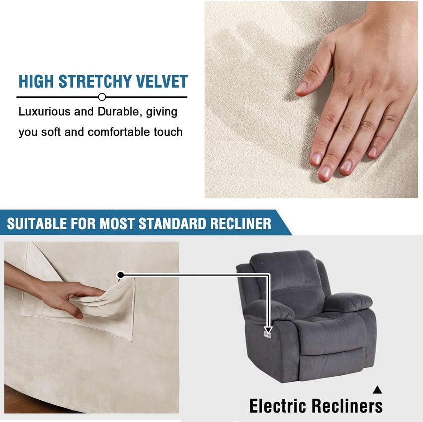BellaHills Velvet Sofa Slipcover High Spandex Sofa Cover/Lounge Covers/Couch Covers for Recliner Ivory Sofa Protector for Dogs High Stretch Furniture Protector Cover for Recliner(Recliner, Ivory)