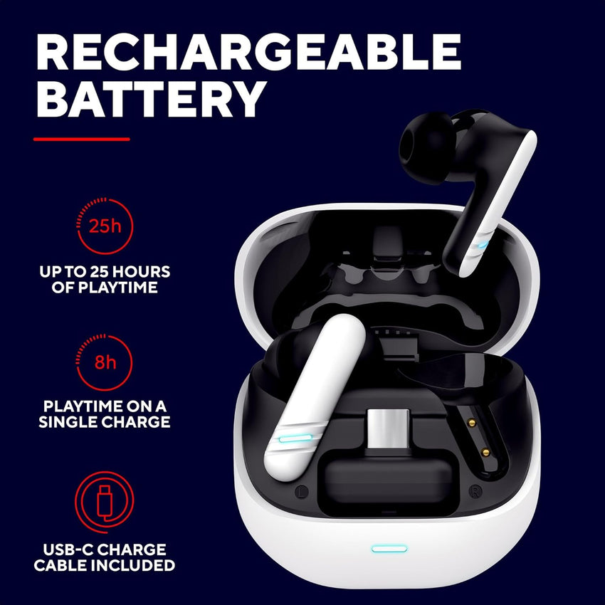 GXTrust 409 Oxxie Wireless Earbuds PS5 Switch PC Mobile, Bluetooth or USB-C Receiver, Gaming Earphones with 4 ENC Noise Cancelling Microphones, 40h Battery Life, Low Latency Stereo In Ear Buds, White