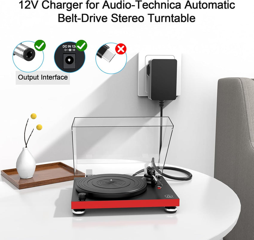 12V Power Cord for Audio Technica Turntable | for Audio-Technica AT-LP60X AT-LP60X-BK AT-LP60X-BW AT-LP60XBT-RD AT-LP120XUSB-BK Direct-Drive Turntable Record Player