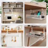 Under Desk Cable Management Tray, 15.4'' No Drill Cable Management Mesh Wire Organizer Side Opening Design for Home, Office, Internet Cafe, Kitchen, White
