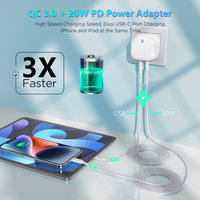 USB C Plug, 20W Power Adapter USB C Fast Charger UK iPhone Plug Dual Port USB+Type-C Charging Wall Plug Fast Charge for iPhone 15/15 Plus/15 Pro/15 Pro Max/14/13/12/11, iPad Pro/Air, Galaxy S24/S23