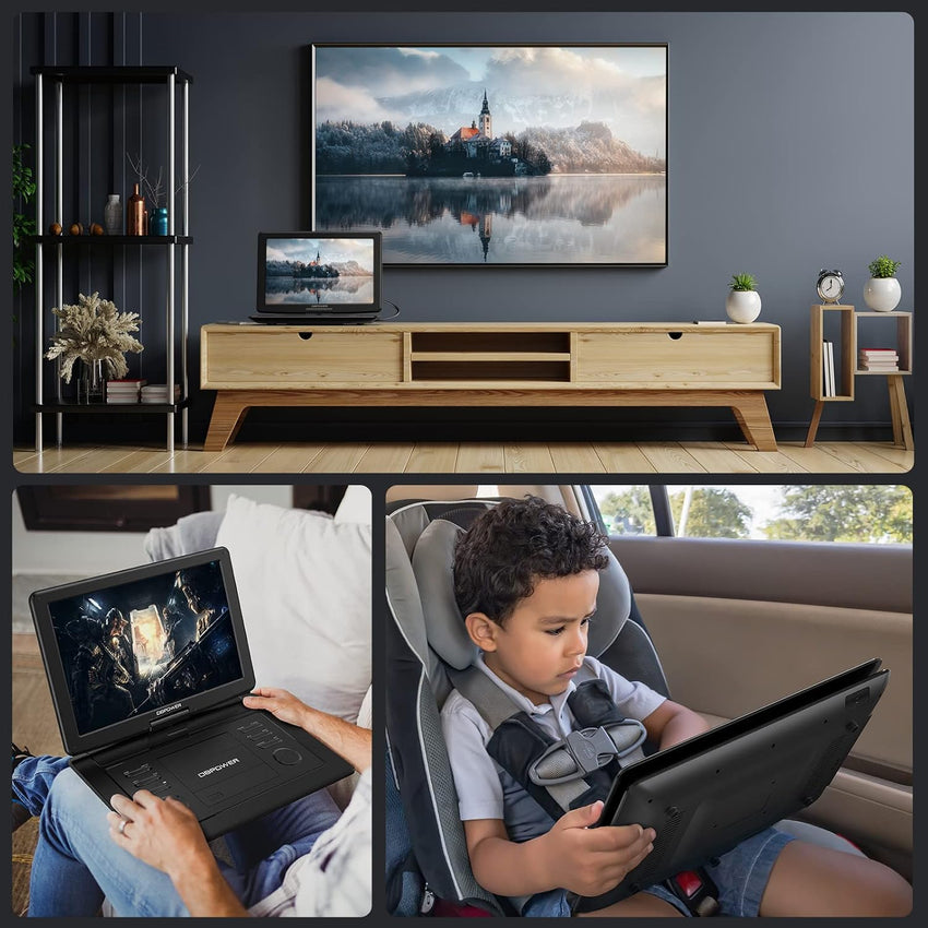 DBPOWER 17.9" Portable DVD Player with 15.6" Large HD Swivel Screen, 6 Hour Rechargeable Battery, Support USB/SD Card/Sync TV/Multiple Disc Formats, High Volume Speaker, Car Charger, Remote Control