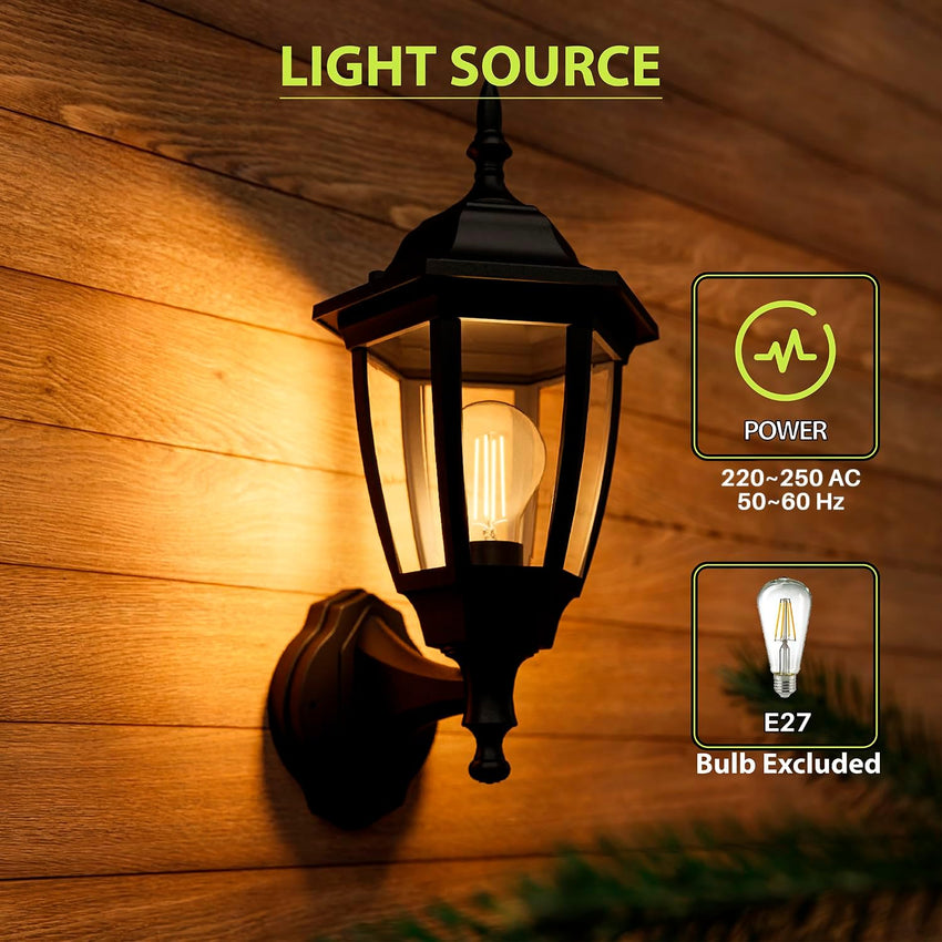 EBION Traditional Outdoor Wall Lantern, IP44 Waterproof Black 2 Pack