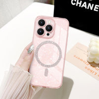 Newseego Magnetic Phone Case for iPhone 16 Pro [Compatible with Magsafe], Clear Shiny Glitter Girls Women Screen Camera Shockproof Protection Bumper Dustproof Cover for iPhone 16 Pro-Pink