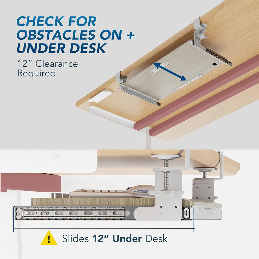 Under-Desk Extendable Keyboard Tray C-Clamp Sliding Platform 838x280mm