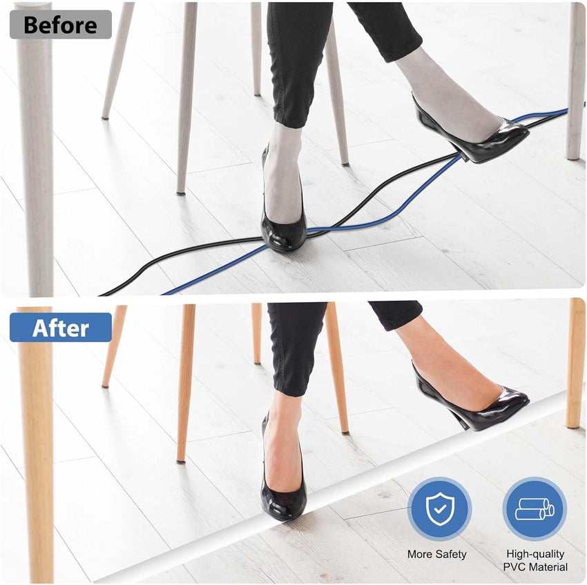 Floor Cable Cover Self-adhesive Cable Protector Flexible Floor Cord Covers PVC Cord Channel Wire Hider for Home Office Warehouse (6mx5cm, White)