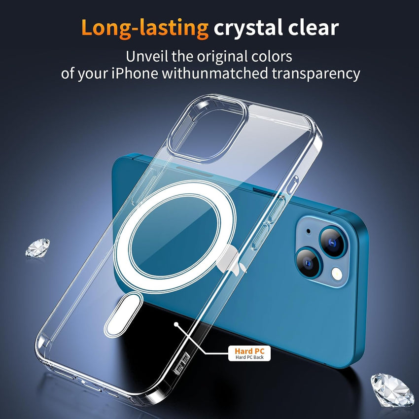 5 in 1 Magnetic for iPhone 13 Case 6.1-Inch with 2X Screen Protector + 2 Lens Protector, [Compatible with MagSafe] Slim Soft TPU Silicone Shockproof Anti-Scratch Phone Cover - Clear