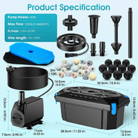 Pond Filter Pump & RGB Fountain Kit 2500 L/h Adjustable Flow 2500 L/h