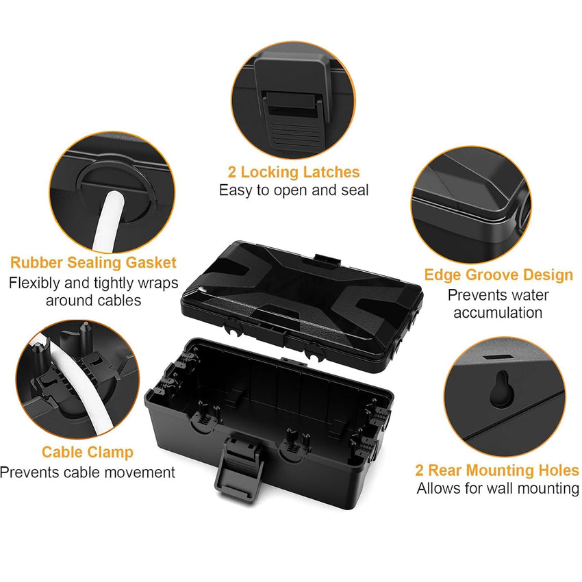 Waterproof Outdoor Electrical Dry Box 6-Cable Seal Entry for Extension Leads â 25x12x9.5cm