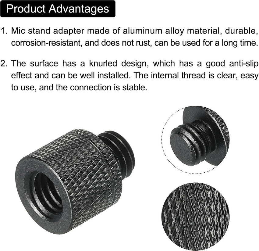 Mic Stand Adapter 3/8 Female to M10 Male Thread for Microphone Tripod â Black