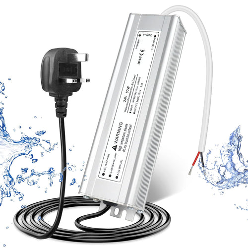 LightingWill 24V 2.5A 60W Power Supply IP67, Outdoor Waterproof LED Driver With Plug, AC 240V to DC 24 Volt Transformer for LED Lighting, CCTV, Computer Project
