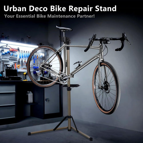 Urban Deco Bike Repair Stand Premium Aluminum Bike Stand for Maintenance, 110lbs Capacity, Height-Adjustable, 360Â° Rotatable Clamp, Tool Tray Included