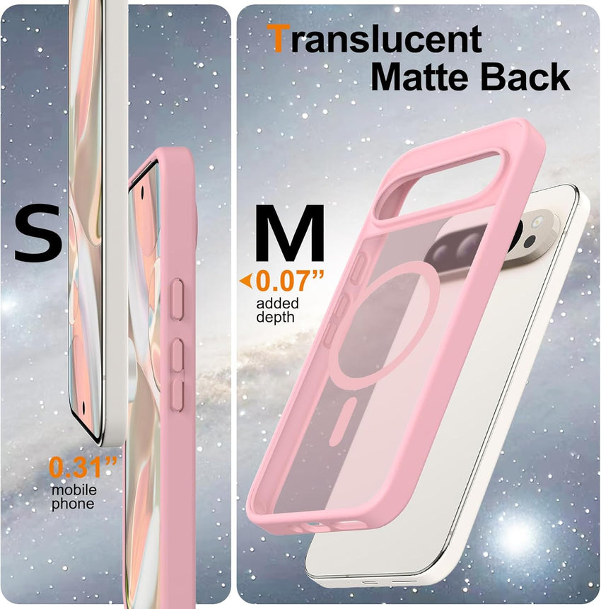 for Google Pixel 9 Pro XL Case, Compatible with MagSafe, Military-Grade Protection, Slim Translucent Matte Skin Feeling Back Cover, Anti-Scratch Shockproof Phone Case for Pixel 9 Pro XL (Pink)
