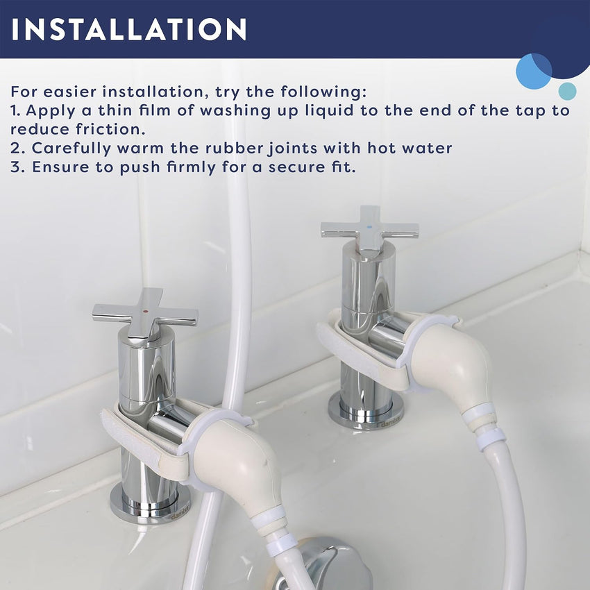 Croydex Secura Shower Head and Hose - Easy Install Push On Shower Attachment for Bath Taps with 1750mm Hose Length, Straps to Secure, Rub Clean Nozzles and Compatible with Low or High Pressure Systems