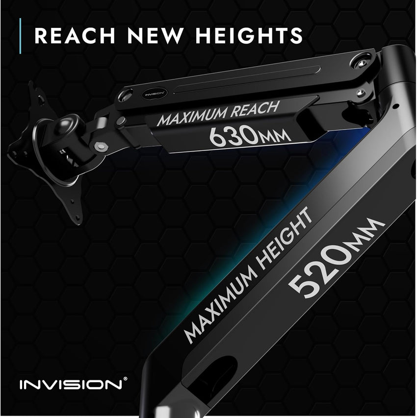 Invision Monitor Arm Bracket Mount READ DESC 24-40 Inch Screens VESA 75-100mm Ergonomic Height Adjustable Desktop Clamp Tilts Extends 2-15kg (MX450)