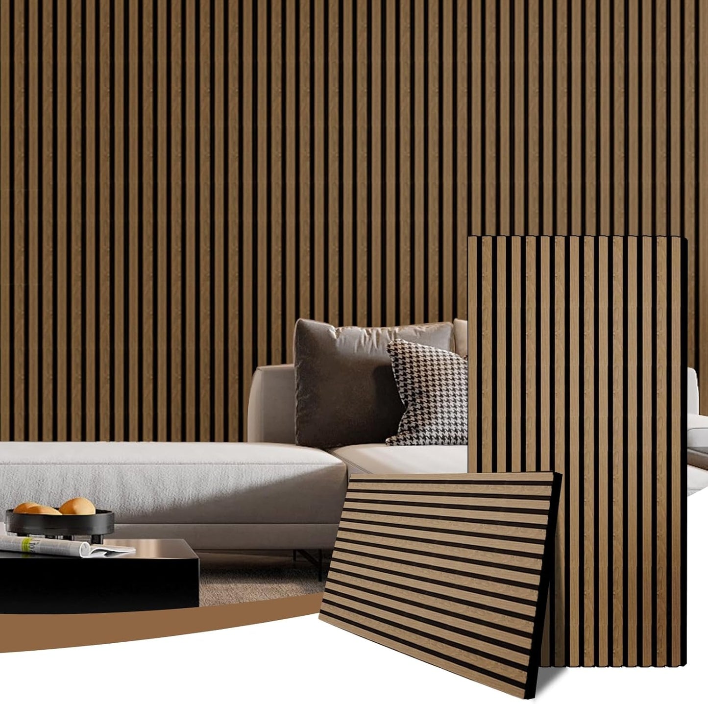 Acoustic Wall Wood Panels 2 Pack â 1200 x 600 mm Dark Walnut