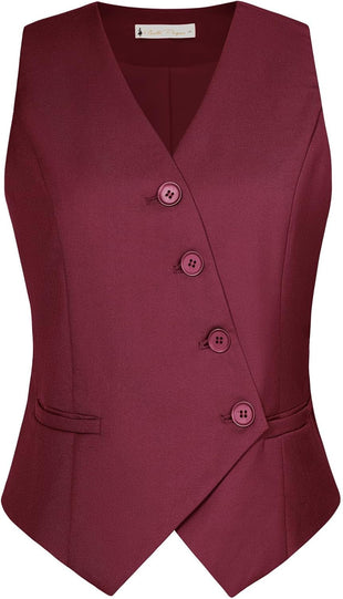 Belle Poque Womens Waistcoat with Pockets Sleeveless Deep V-Neck Work Office Vest Navy Blue S