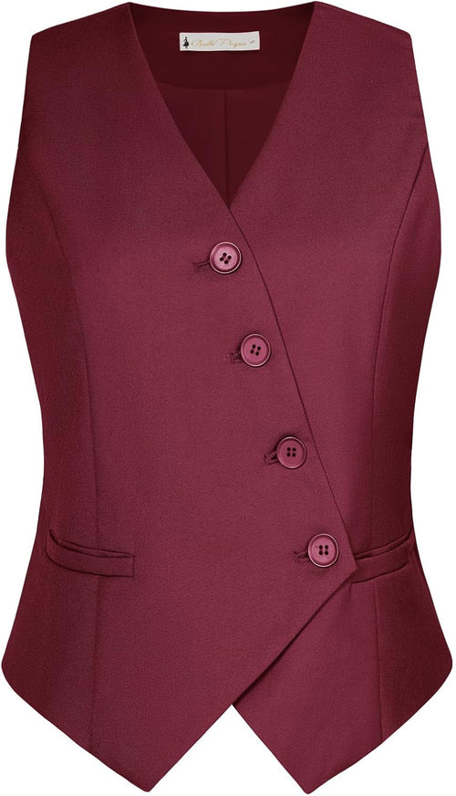 Belle Poque Womens Waistcoat with Pockets Sleeveless Deep V-Neck Work Office Vest Navy Blue S