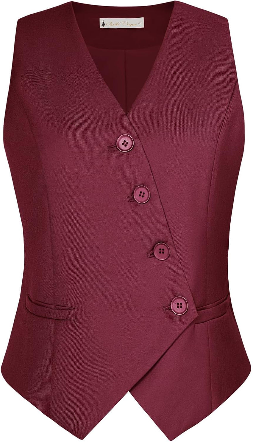 Belle Poque Womens Waistcoat with Pockets Sleeveless Deep V-Neck Work Office Vest Navy Blue S