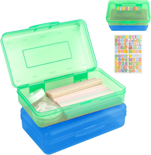 Pencil Box 2 Pack Plastic Large Capacity with Alphabet Stickers â Assorted