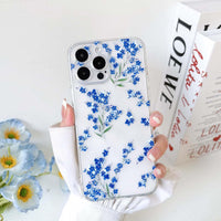 NITITOP Compatible with iPhone 15 Pro Case Cute Clear Flower Floral Branch Design for Women Girls Artistic Transparent Soft TPU Shockproof Protective Phone Cover - Blue