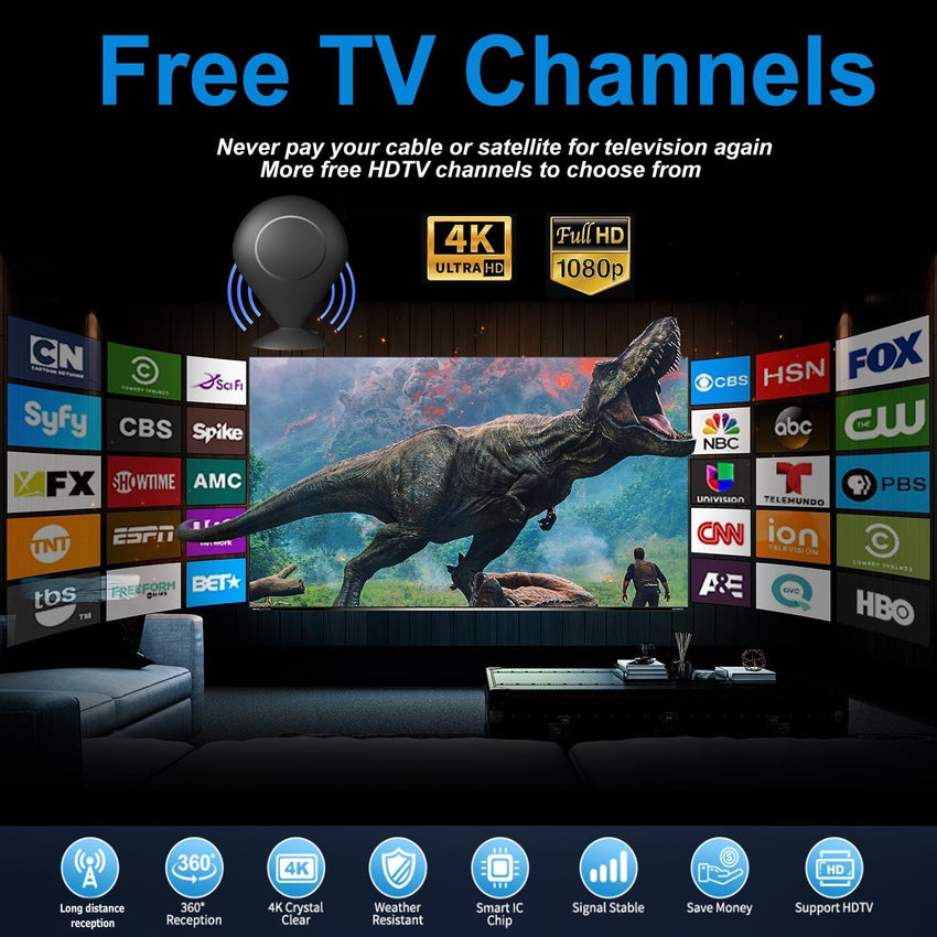 TV Aerial, Indoor TV Aerial 360^0 Reception High Gain Digital TV Antenna with Strong Signal Booster Support 4K 1080P Local TV Channels