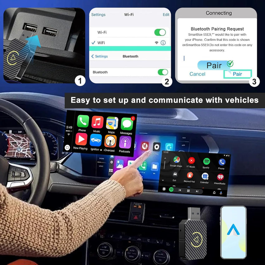 Wireless CarPlay Adapter, Convert Wired CarPlay to Wireless, USB C/A, Plug and Play, for 2016 Cars and for iPhone iOS 10+
