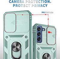 for Samsung Galaxy S21 FE Case with Camera Cover Slider, 2*Screen Protectors,Build in 360^0Rotating Ring Kickstand, Military Grade Protective Case for Galaxy S21 FE 5G 6.4"-Green