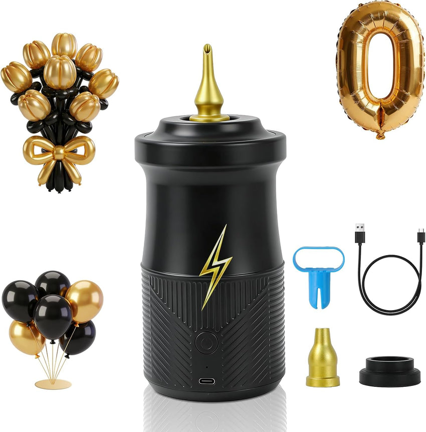 Electric Balloon Pump Rechargeable Type-C 2000mAh 3 Nozzles Inflate & Vacuum Portable