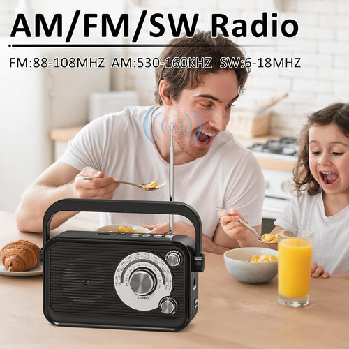 Tendak Portable Radio, Transistor Radio FM AM SW with Excellent Reception, Bluetooth, Headphone Jack, 5W Large Speaker, Large Dial Easy to Use for Seniors Elderly