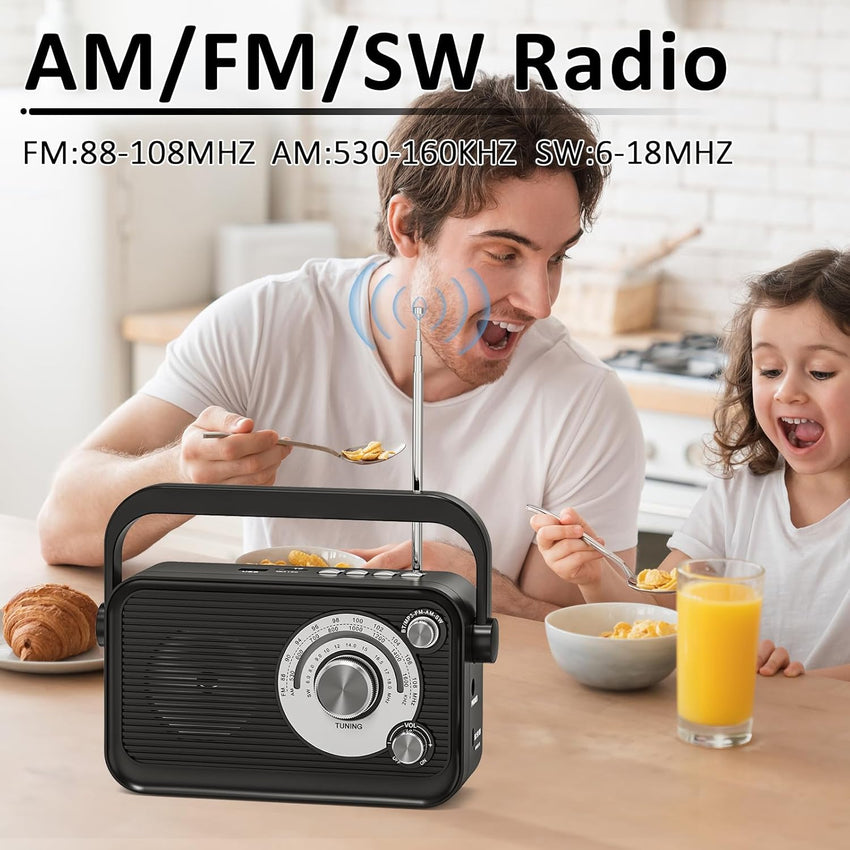 Tendak Portable Radio, Transistor Radio FM AM SW with Excellent Reception, Bluetooth, Headphone Jack, 5W Large Speaker, Large Dial Easy to Use for Seniors Elderly