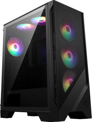MSI Forge 120A Airflow mag cabinet with RGB window, Midi-Tower, ATX/Micro-ATX/Mini-ITX, USB 3.2, no source, 6 RGB fans installed, Black