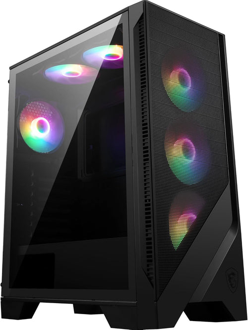 MSI Forge 120A Airflow mag cabinet with RGB window, Midi-Tower, ATX/Micro-ATX/Mini-ITX, USB 3.2, no source, 6 RGB fans installed, Black