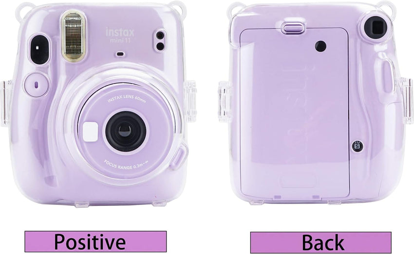 Yosuny Portable Case Compatible with Fujifilm Instax Mini 11 Instant Camera with Adjustable Strap and Storage back pocket (Transparent shell)