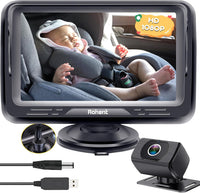 Rohent Baby Car Camera HD 1080P for Backseat: USB Plug and Play Easy to Install - Carseat Camera Rear Facing Infant Crystal Night Vision - Wide View Angle Car Baby Monitor for Newborn