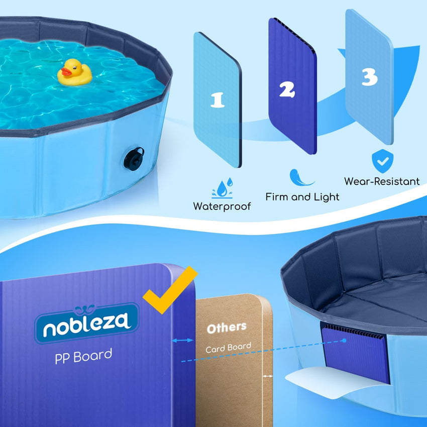 Nobleza Dog Pool Extra Large Foldable Pet Dog Paddling Swimming Pool for Dogs Puppy Portable PVC Non-Slip Outdoor Dogs Bathing Tub for Garden Patio Bathroom 160x30cm Blue