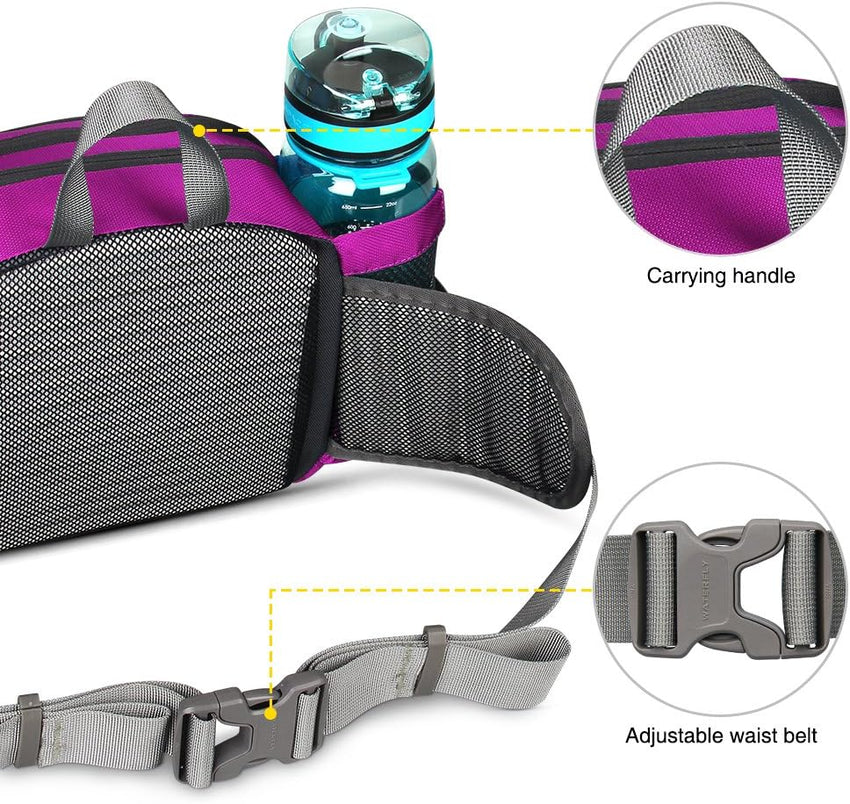 WATERFLY Hiking Waist Pack Bum Bag Waist Bag with Bottle Holder Running Bag for Camping Climbing Travel Cycling and Dog Walking (Rose)
