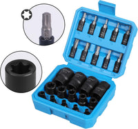 Torx Bit Socket Female E-Torx External Sockets Set 24PCS | 10pcs Star Socket Bits (T8-T40) & 14pcs Female E-Torx Sockets (E4-E24) 1/4" 3/8" 1/2" | CRV | Enhanced Mini Storage Case