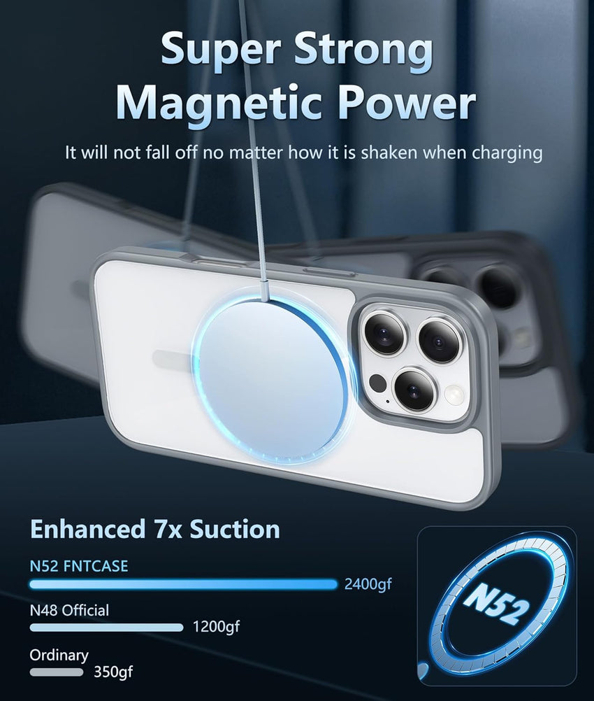 FNTCASE for iPhone 16 Pro Case: iPhone 16 Pro Phone Clear Case Magnetic Military Grade Drop Protection Anti Yellowing Cell Phone Cover - Rugged Shockproof Protective Bumper Transparent Cases - Gray