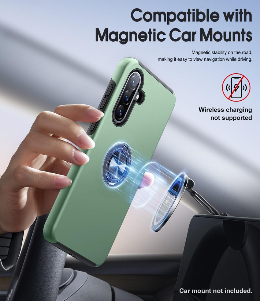 AOUIA for Samsung Galaxy A56 5G Case with 2 Pack Screen Protector, Military Protection Shockproof Samsung A56 5G Phone Case with 360^0 Rotating Ring Kickstand for Samsung A56, Alpine Green