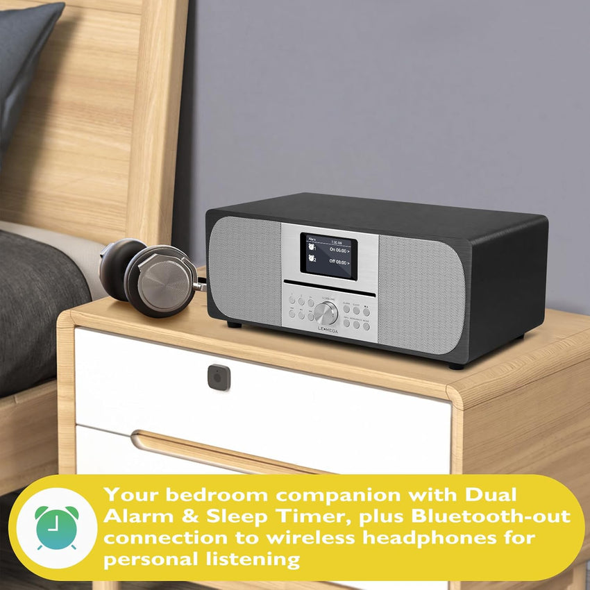 Lemega MSY6 Walnut CD Player With DAB+ and FM Radio | HIFI System | Bluetooth | Powerful Stereo System | Acoustic Wood Cabinet | 100W Speakers | 40 Presets | Headphone Jack