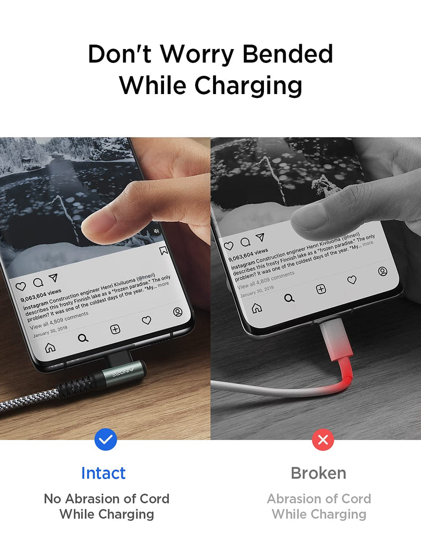 USB C to USB C Cable 60W, [1-Pack 1M] AINOPE Type C to Type C Super Fast Charging Cable right angle