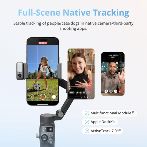 DJI Osmo Mobile 8 Gimbal Stabilizer for Phone, AI Native Tracking with Audio & Lighting, 360^0 Pan Rotation, Built-in Extension Rod & Tripod, 10h Battery, Extension Rod, Robust 3-Axis Stabilization