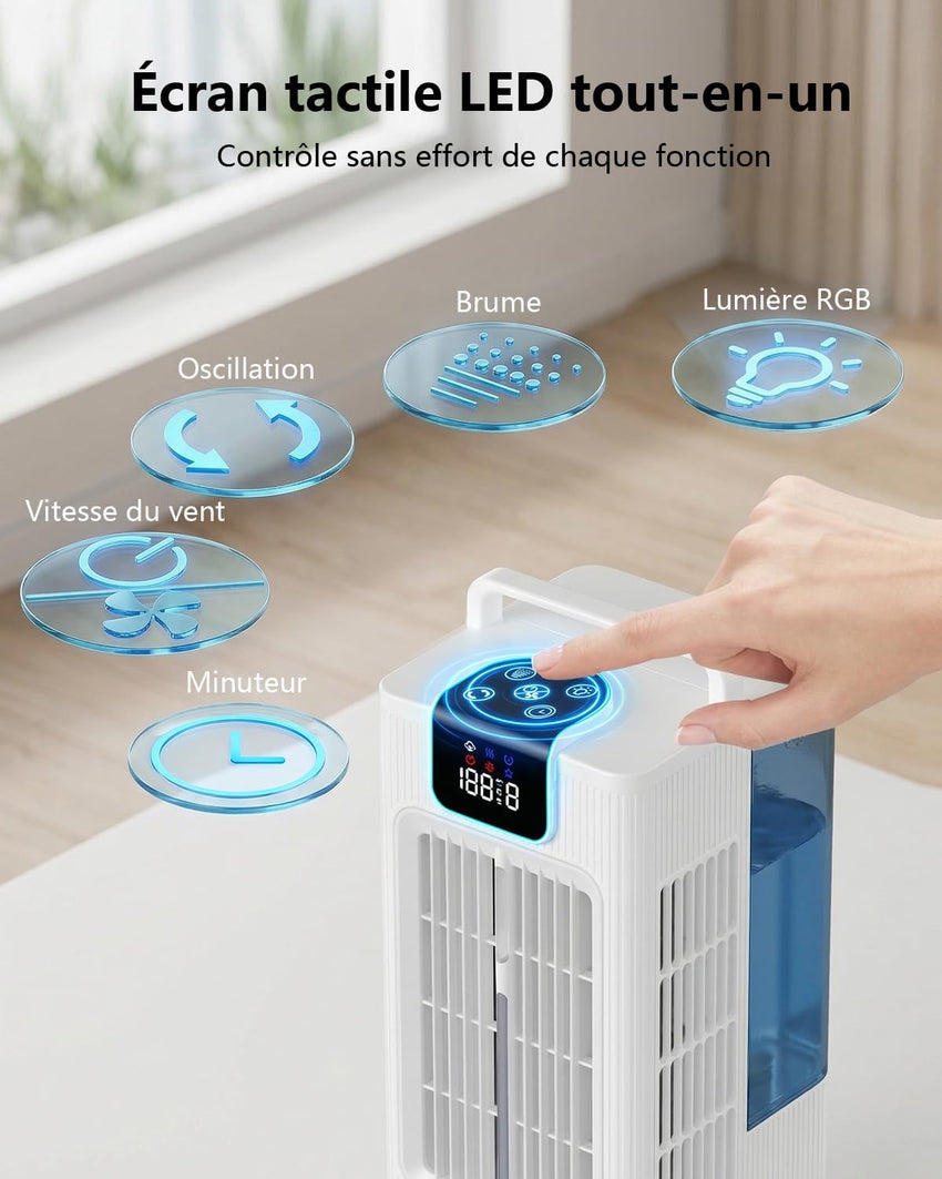 Personal Evaporative Air Cooler Fan 2000ml 120Â° Oscillation 7 RGB Modes Timer - Portable