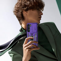 BaHaHoues for Samsung Galaxy S23 Case with Slide Camera Cover and 360^0 Rotatable Magnetic Kickstand Ring, Military Grade Shockproof Protective Case for Galaxy S23 5G (Purple)