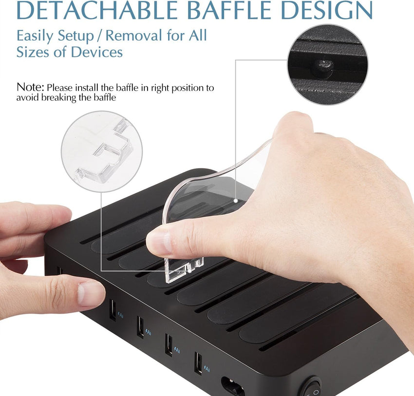 6-Port USB Charger Station Smart IC Multi-Device Charging Dock Black