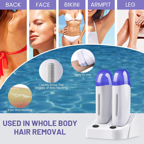 Waxing Kit, Roll On Wax Heater for Full Body Waxing, Electric Wax Warmer Machine for Hair Removal, Depilatory Waxing Heater for Home Salon Use