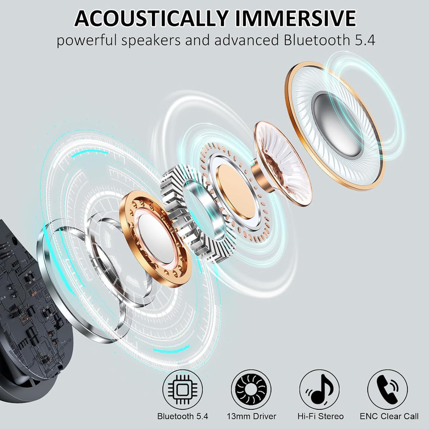 Wireless Earbuds Bluetooth 5.4 Sport ENC 4 Mics 50h Playtime Black
