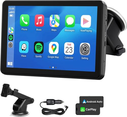 Wireless Apple CarPlay Android Auto Screen for Car, 7" HD Touch Screen Car Stereo Portable Live Navigation Car Play Mirror Link Music Video Player Siri/AirPlay/AUX/FM/Radio