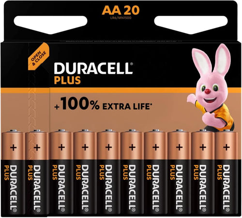 DURACELL Plus AA Batteries (20 Pack) - Alkaline Batteries 1.5V - Up to 150% Extra Life with POWER BOOST Actives - Packaging may vary - 0% Plastic Packaging - 10-Year Storage - MN1500